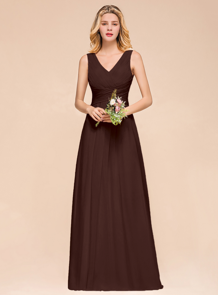 A-Line V-Neck Straps Floor-Length Dress-koscy