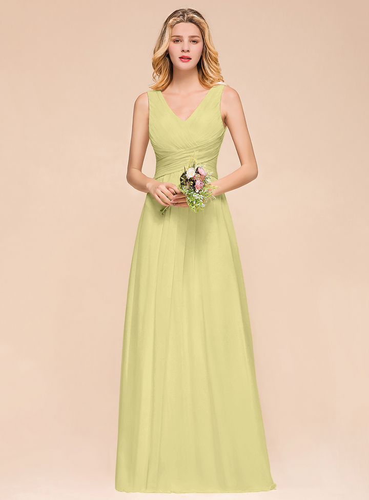 A-Line V-Neck Straps Floor-Length Dress-koscy