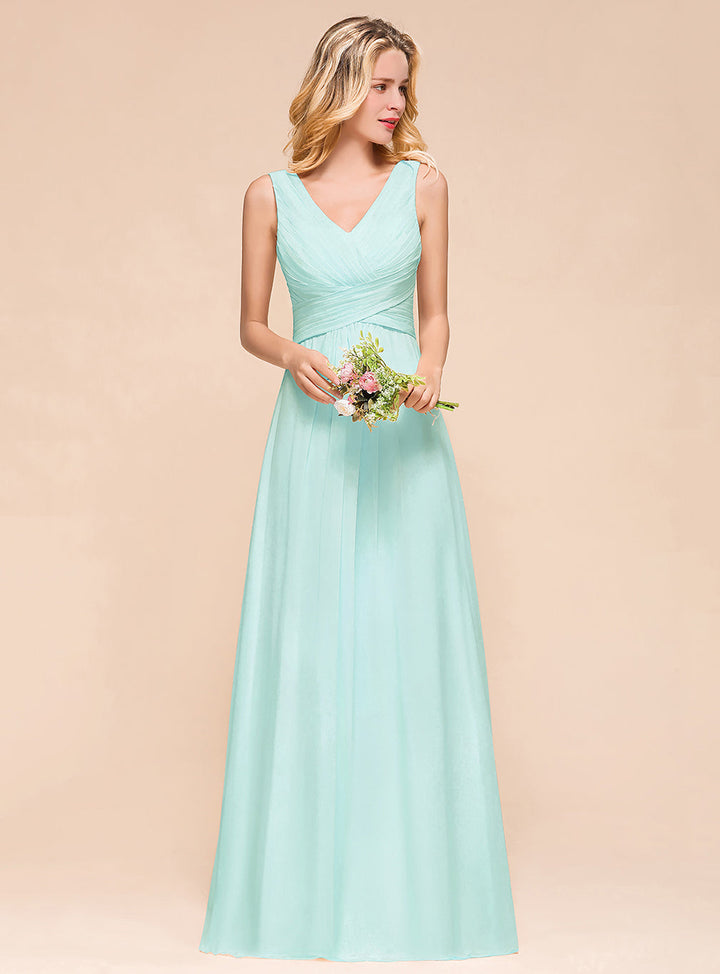 A-Line V-Neck Straps Floor-Length Dress-koscy