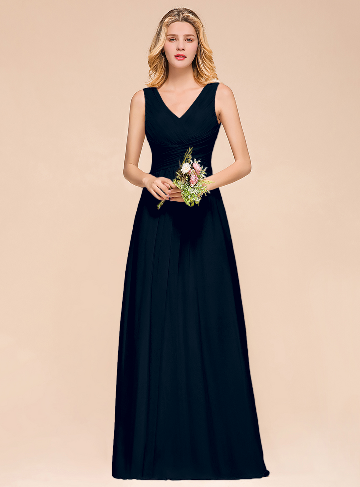 A-Line V-Neck Straps Floor-Length Dress-koscy