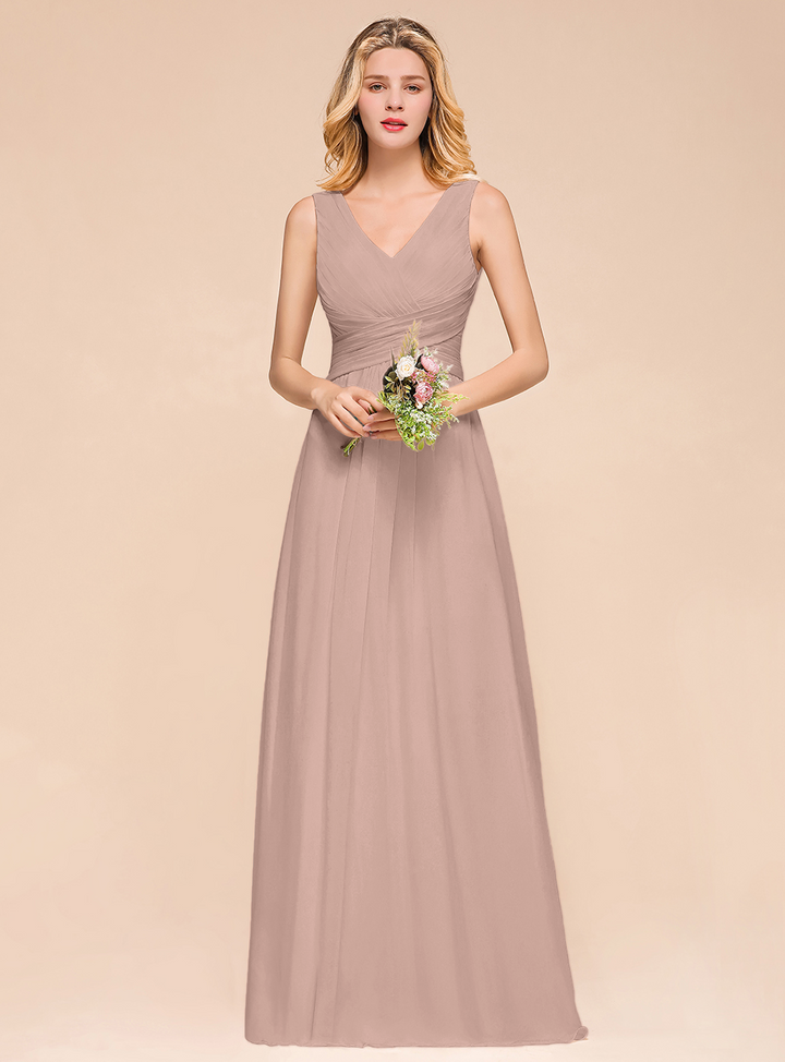 A-Line V-Neck Straps Floor-Length Dress-koscy