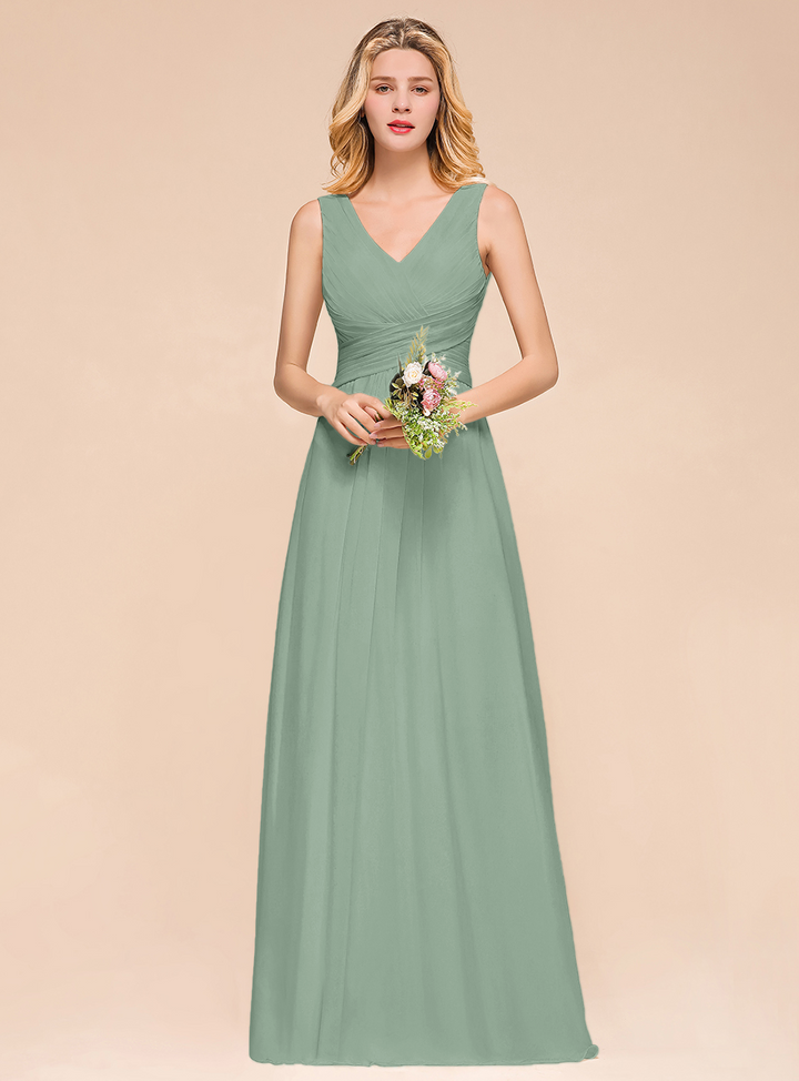 A-Line V-Neck Straps Floor-Length Dress-koscy