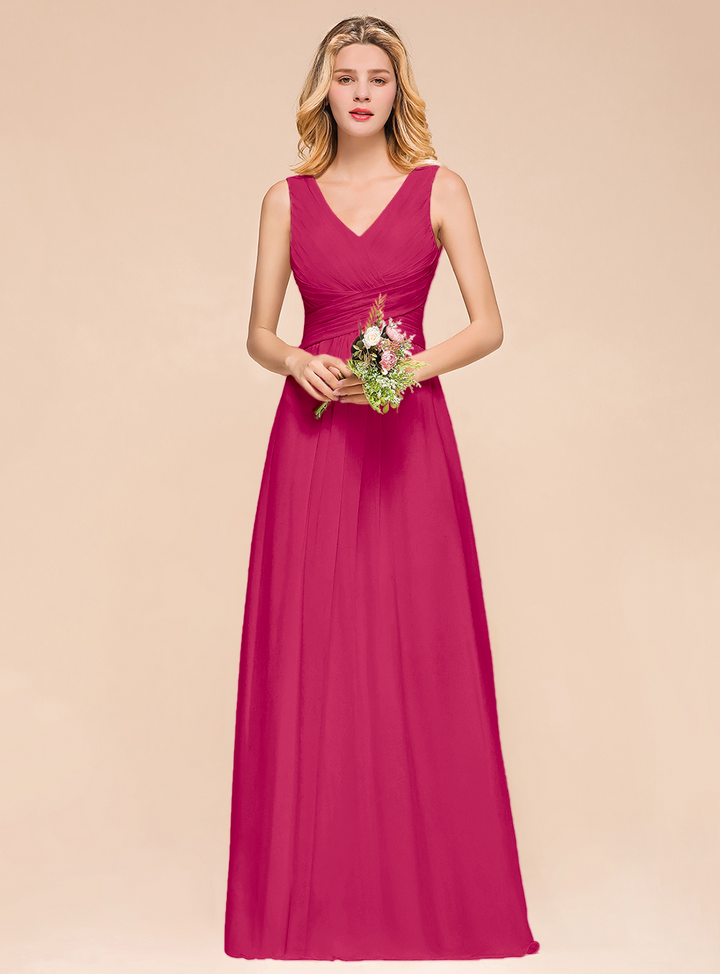 A-Line V-Neck Straps Floor-Length Dress-koscy