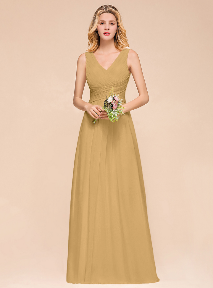 A-Line V-Neck Straps Floor-Length Dress-koscy