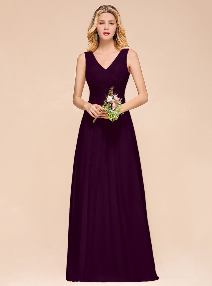 A-Line V-Neck Straps Floor-Length Dress-koscy