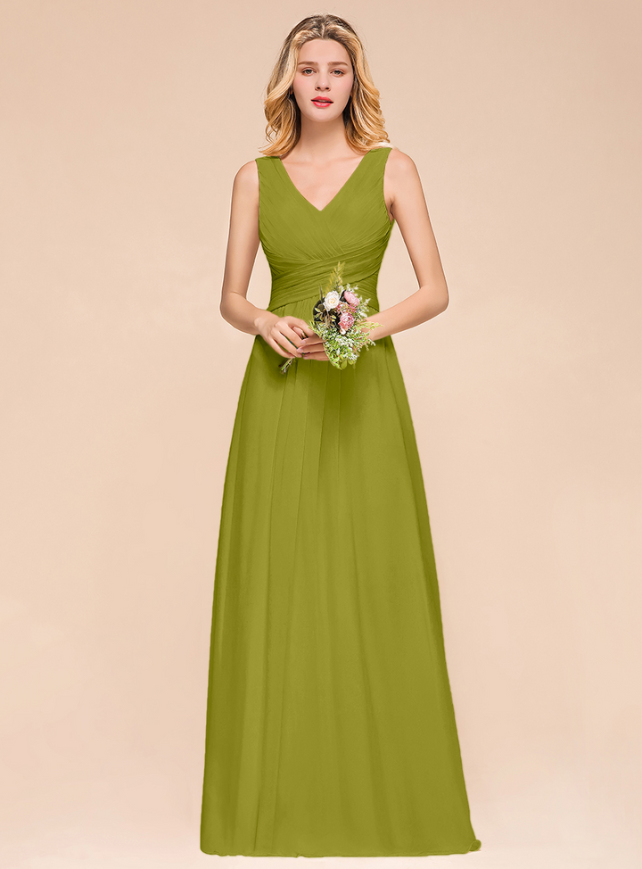 A-Line V-Neck Straps Floor-Length Dress-koscy