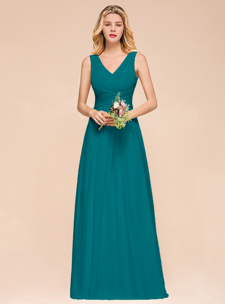 A-Line V-Neck Straps Floor-Length Dress-koscy