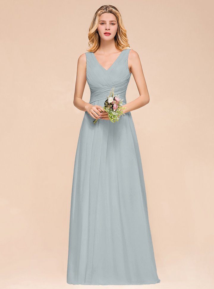 A-Line V-Neck Straps Floor-Length Dress-koscy