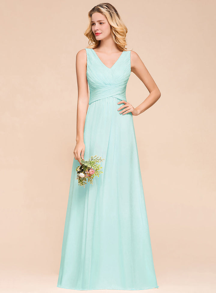 A-Line V-Neck Straps Floor-Length Dress-koscy