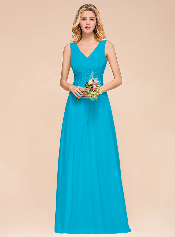 A-Line V-Neck Straps Floor-Length Dress-koscy