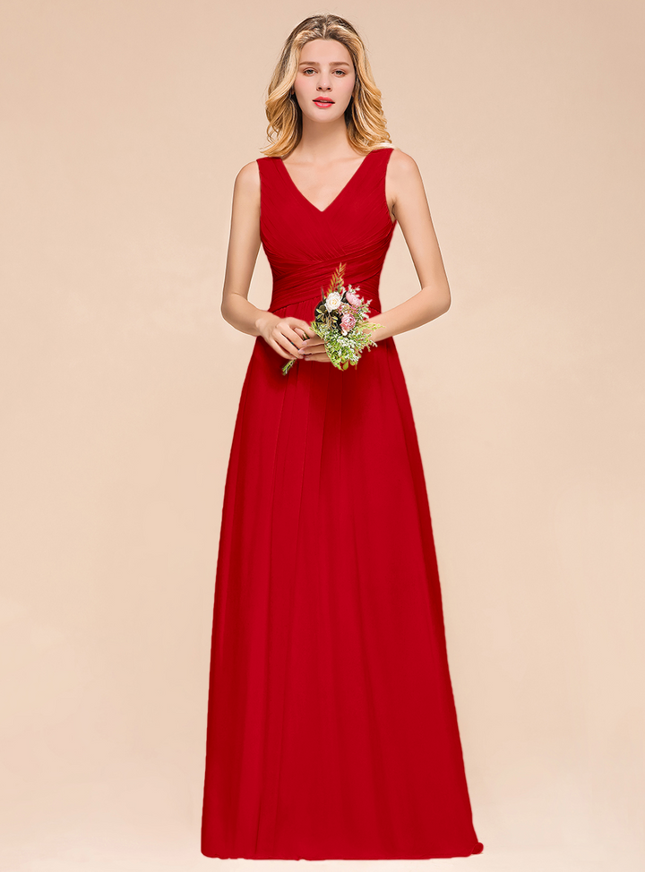 A-Line V-Neck Straps Floor-Length Dress-koscy