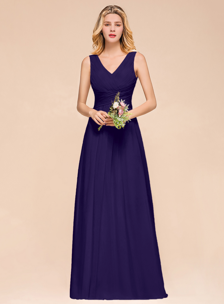 A-Line V-Neck Straps Floor-Length Dress-koscy