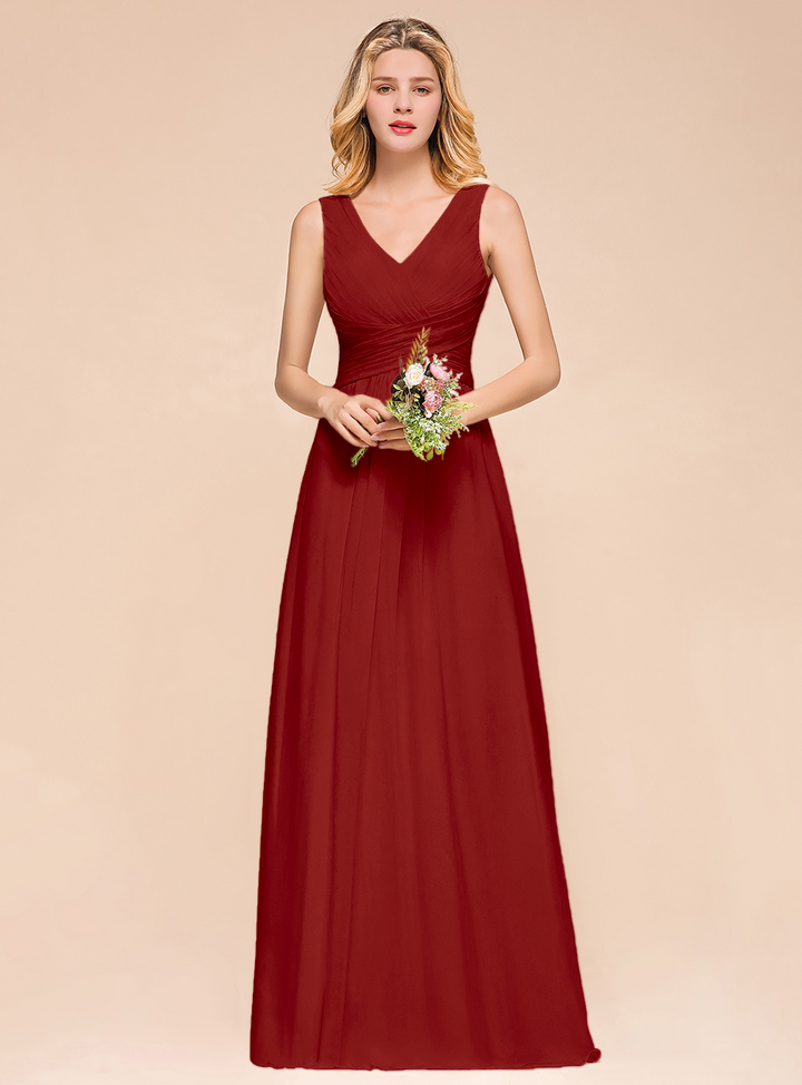 A-Line V-Neck Straps Floor-Length Dress-koscy