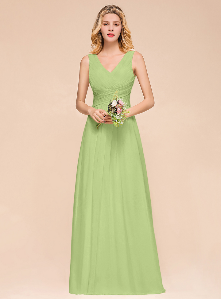 A-Line V-Neck Straps Floor-Length Dress-koscy