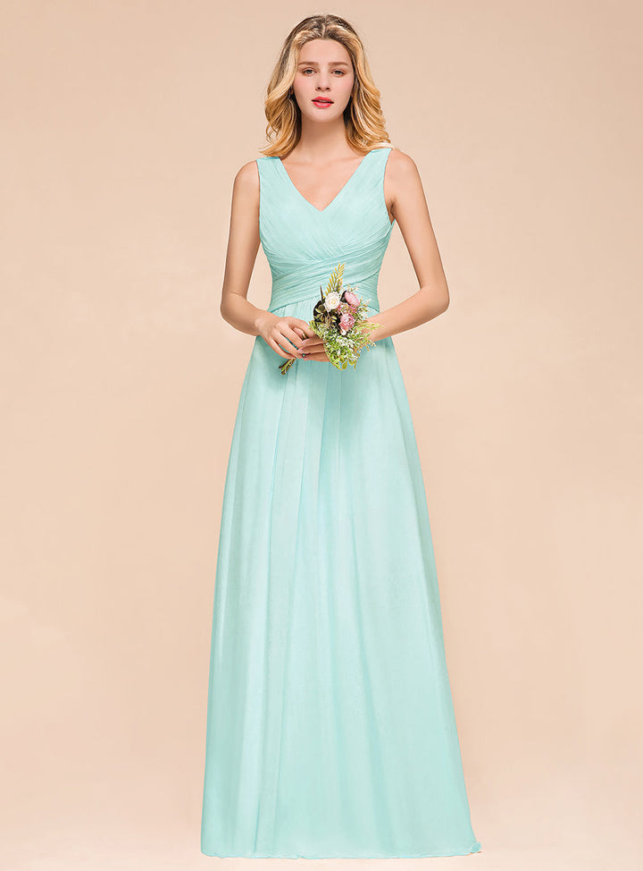 A-Line V-Neck Straps Floor-Length Dress-koscy