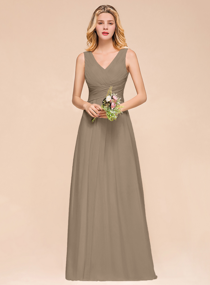 A-Line V-Neck Straps Floor-Length Dress-koscy