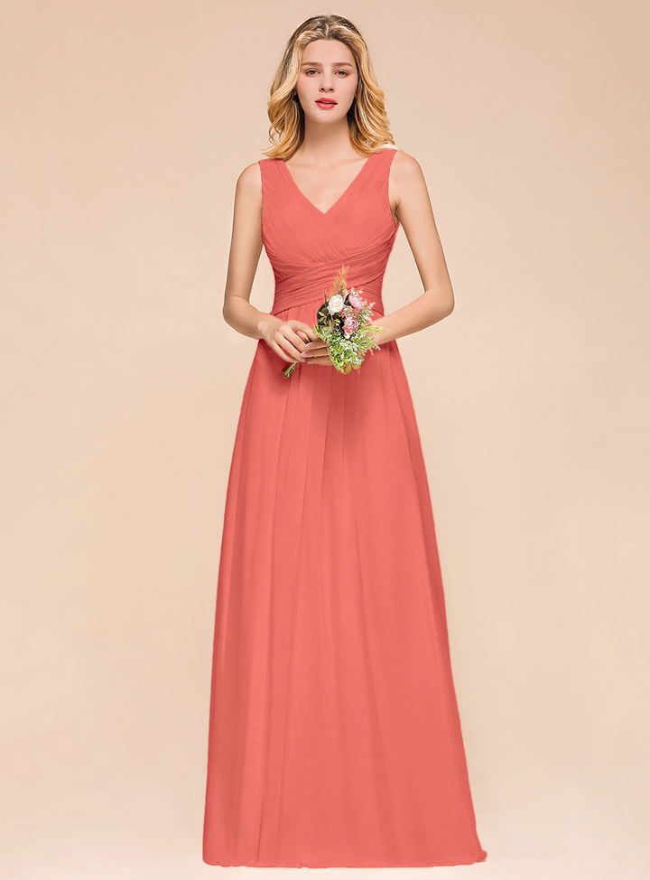 A-Line V-Neck Straps Floor-Length Dress-koscy