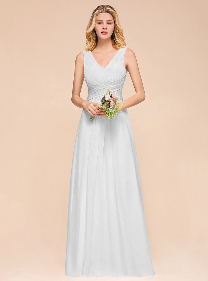 A-Line V-Neck Straps Floor-Length Dress-koscy