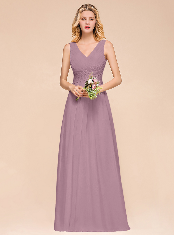 A-Line V-Neck Straps Floor-Length Dress-koscy