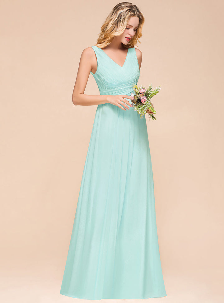 A-Line V-Neck Straps Floor-Length Dress-koscy