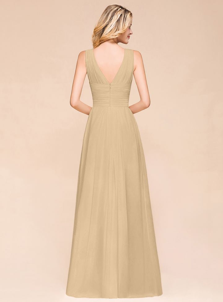 A-Line V-Neck Straps Floor-Length Dress-koscy