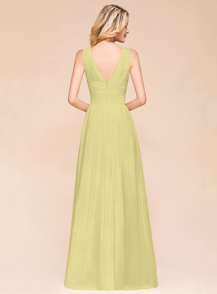 A-Line V-Neck Straps Floor-Length Dress-koscy