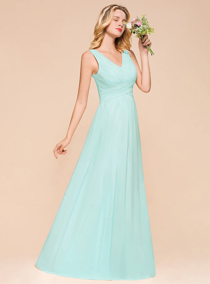 A-Line V-Neck Straps Floor-Length Dress-koscy