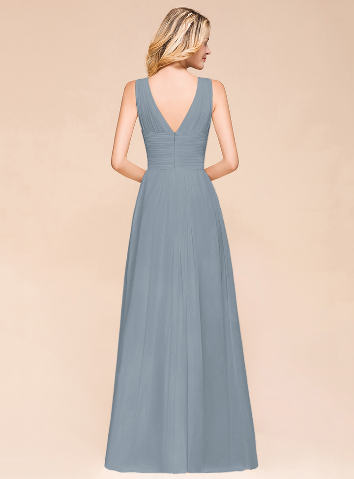 A-Line V-Neck Straps Floor-Length Dress-koscy