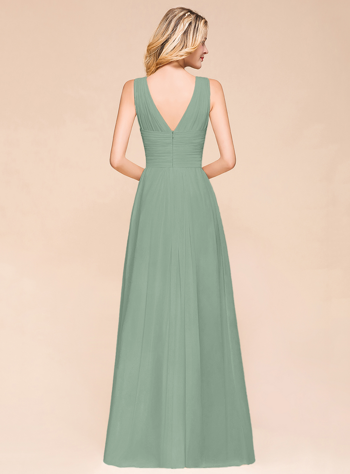 A-Line V-Neck Straps Floor-Length Dress-koscy