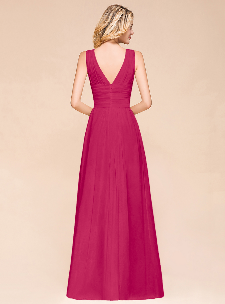 A-Line V-Neck Straps Floor-Length Dress-koscy