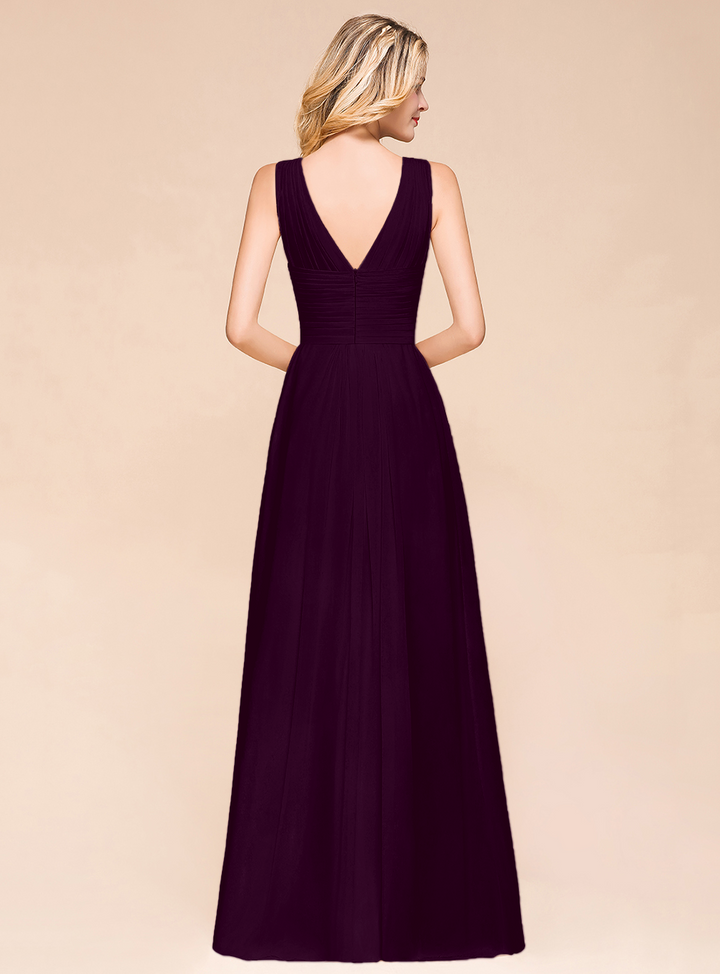 A-Line V-Neck Straps Floor-Length Dress-koscy