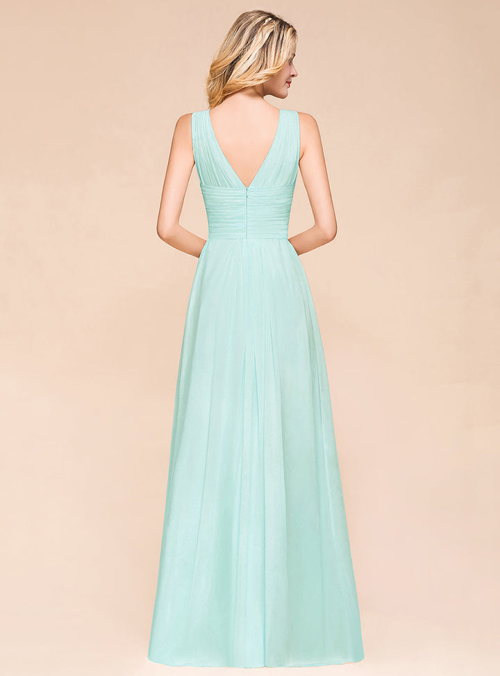 A-Line V-Neck Straps Floor-Length Dress-koscy