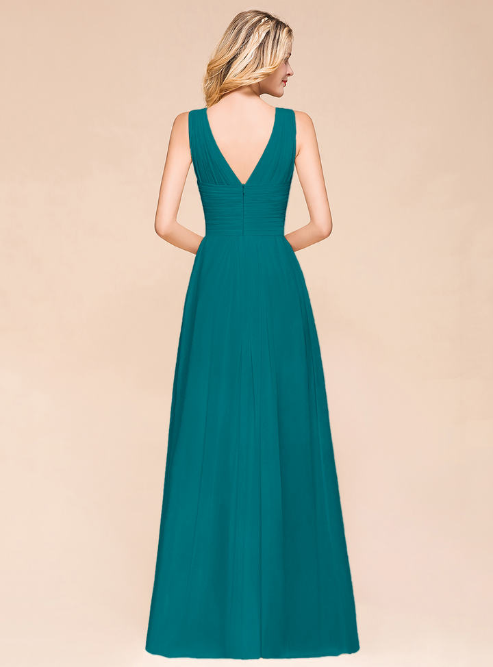 A-Line V-Neck Straps Floor-Length Dress-koscy