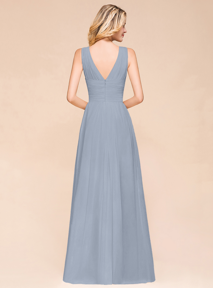 A-Line V-Neck Straps Floor-Length Dress-koscy