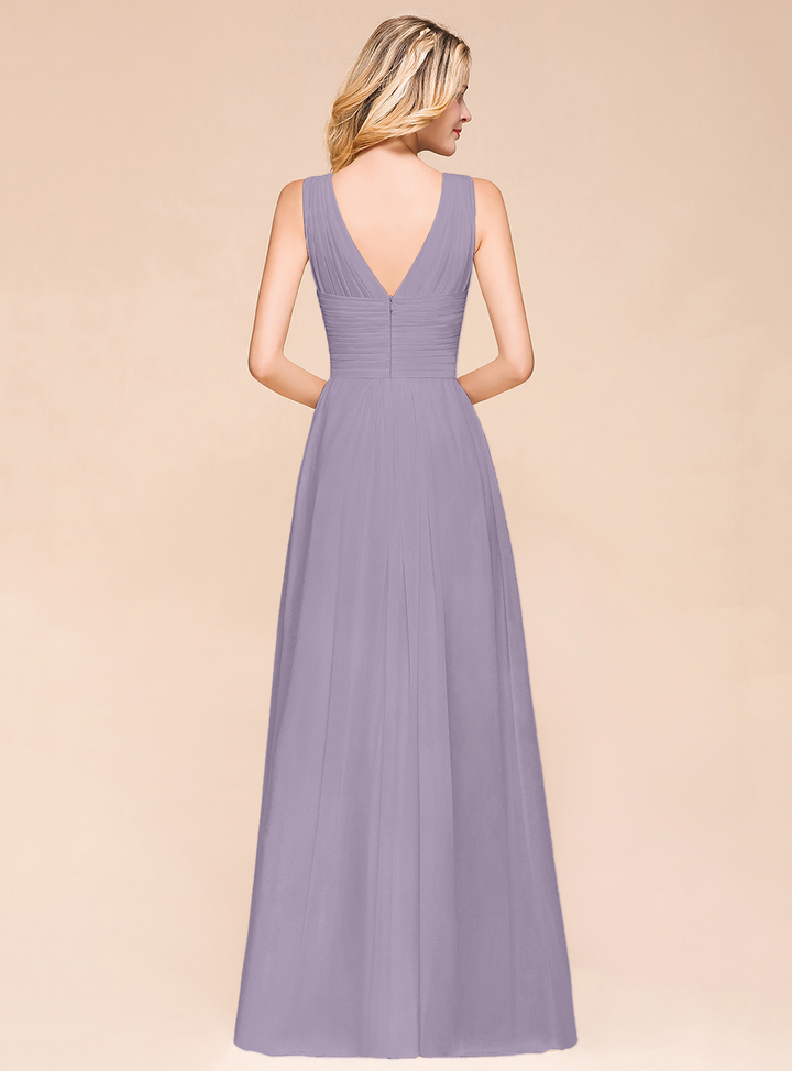 A-Line V-Neck Straps Floor-Length Dress-koscy