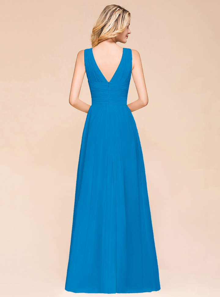 A-Line V-Neck Straps Floor-Length Dress-koscy