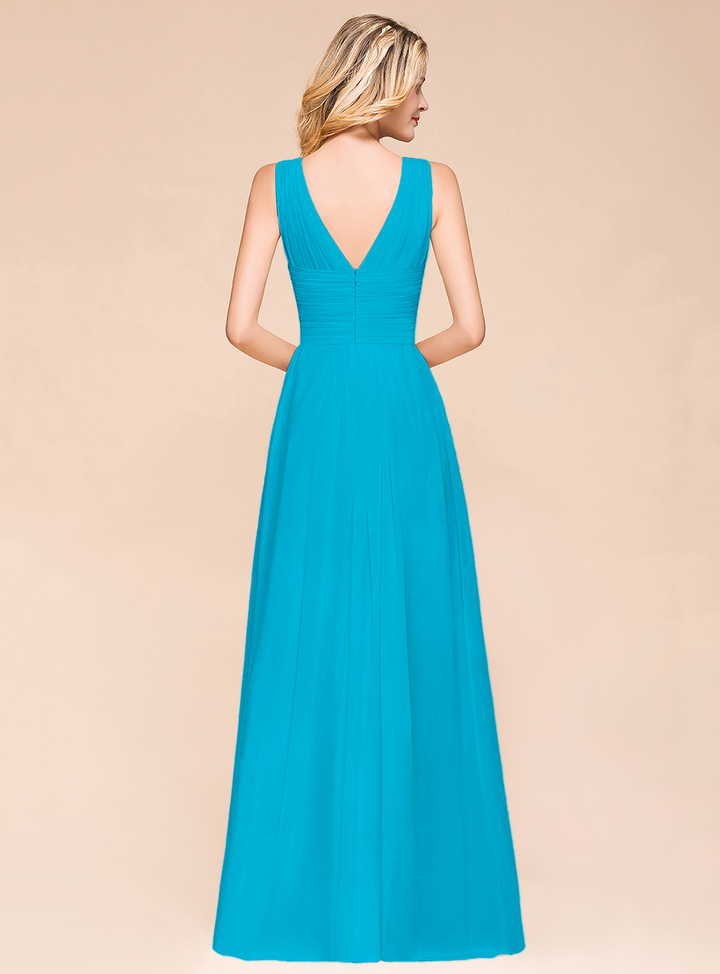 A-Line V-Neck Straps Floor-Length Dress-koscy