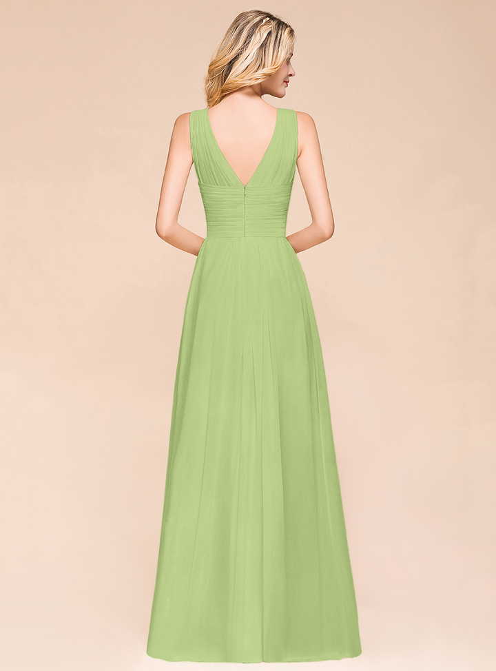 A-Line V-Neck Straps Floor-Length Dress-koscy