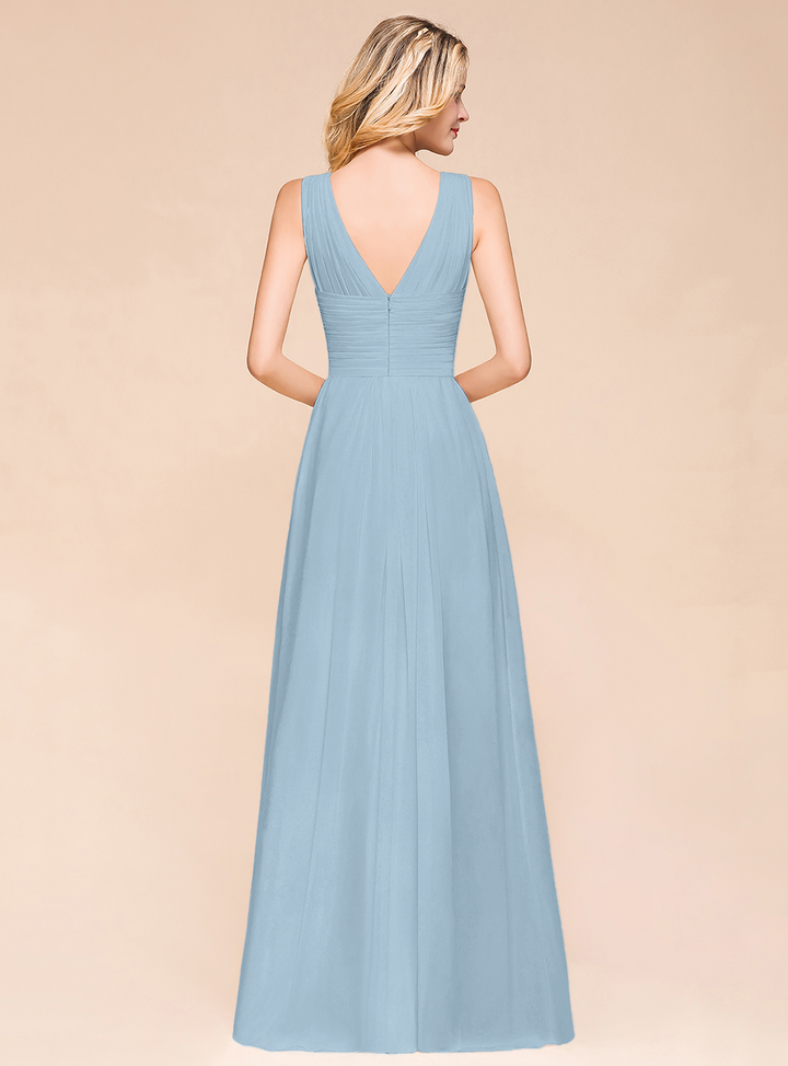 A-Line V-Neck Straps Floor-Length Dress-koscy