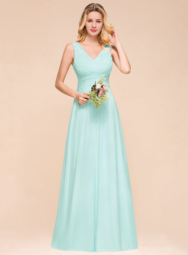 A-Line V-Neck Straps Floor-Length Dress-koscy