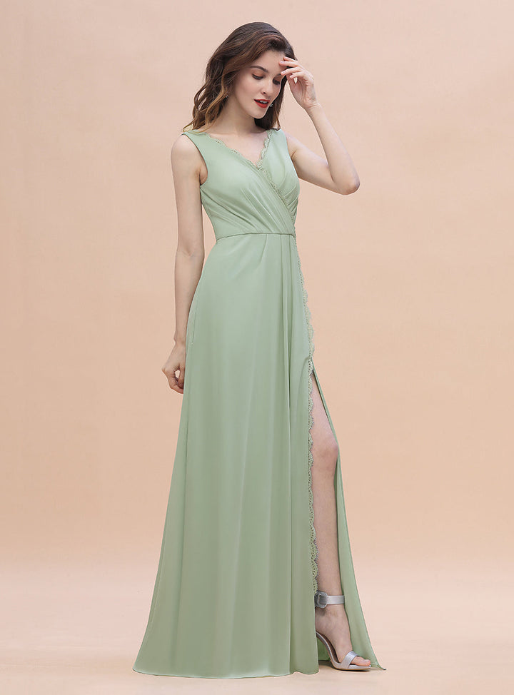 A-Line V-Neck Straps Sleeveless Chiffon Dress-koscy