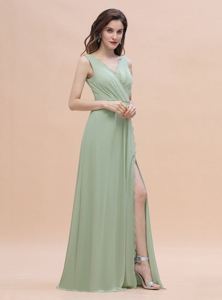 A-Line V-Neck Straps Sleeveless Chiffon Dress-koscy