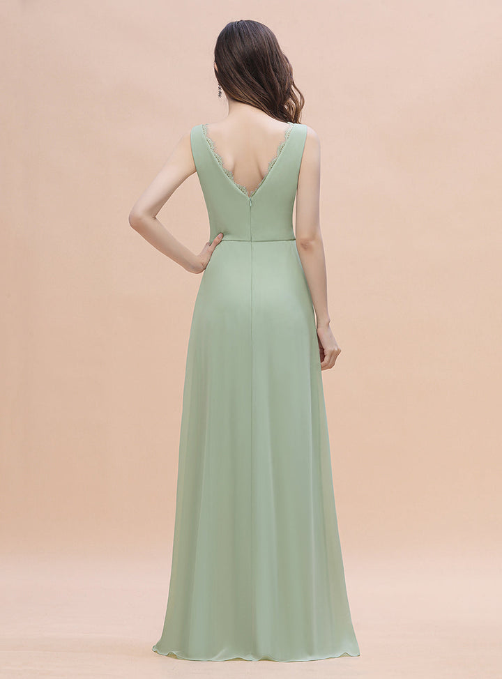 A-Line V-Neck Straps Sleeveless Chiffon Dress-koscy