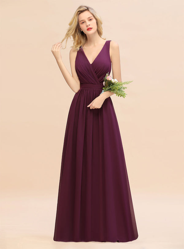 A-Line V-Neck Straps Sleeveless Chiffon Dress-koscy