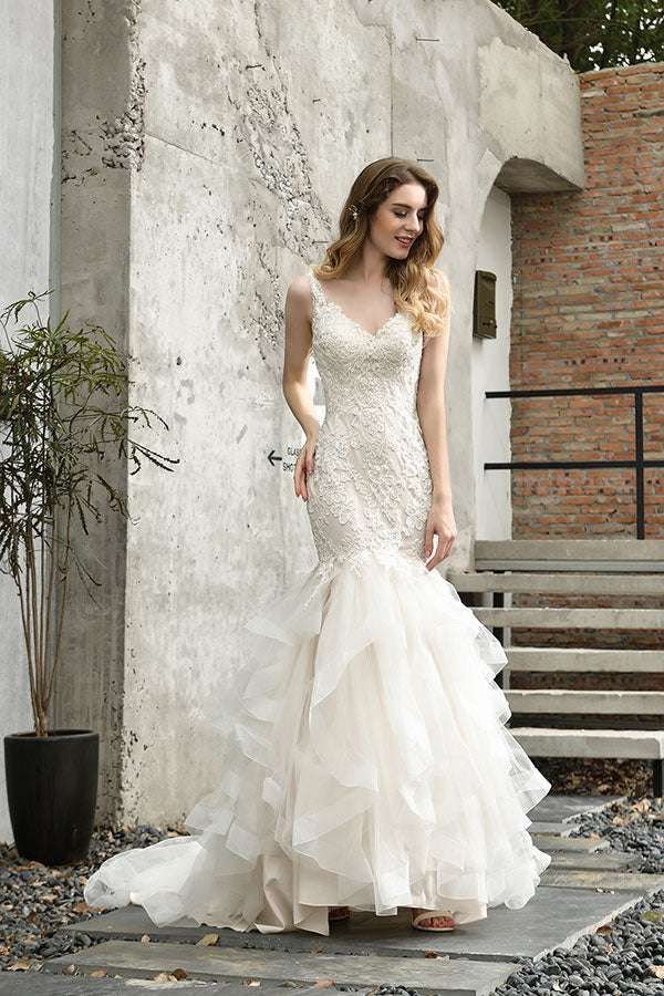 Bmbride Mermaid Wedding Dress with Stunning Appliques