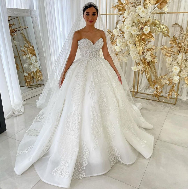 Bmbride Sweetheart Tulle Lace Appliques Wedding Dress