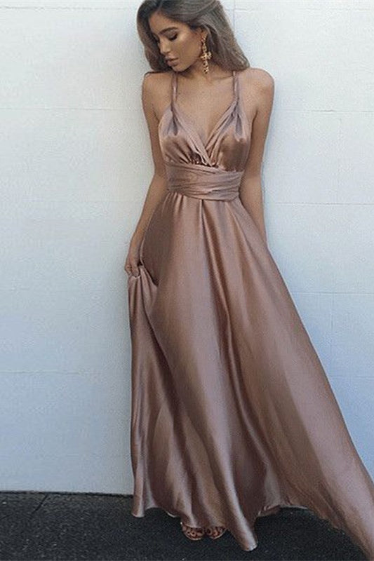 Spaghetti Straps V Neck Prom Dress