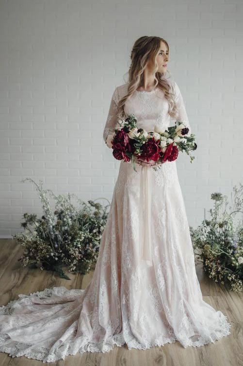 Bmbride Vintage Wedding Dress - Long Sleeve Lace A Line