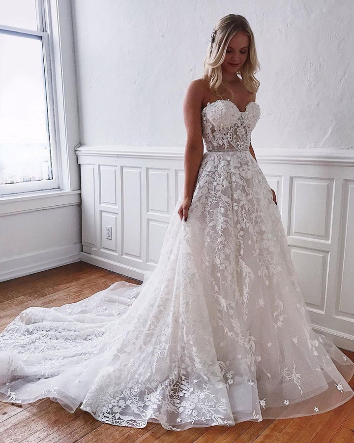 Bmbride Floor length Lace Sweetheart A-line Wedding Dress