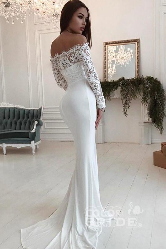 Bmbride Off the Shoulder Mermaid Wedding Dress with Long Sleeves